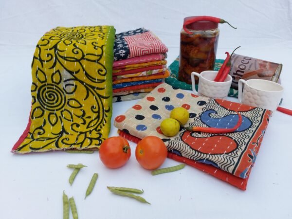 Vintage Kantha handmade recycled cotton kitchen towel set of 5 Pcs  - Image 7