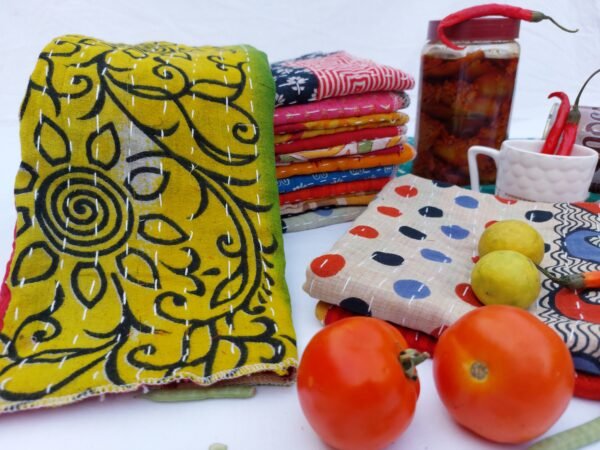 Vintage Kantha handmade recycled cotton kitchen towel set of 5 Pcs  - Image 6