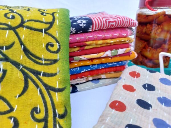Vintage Kantha handmade recycled cotton kitchen towel set of 5 Pcs  - Image 5