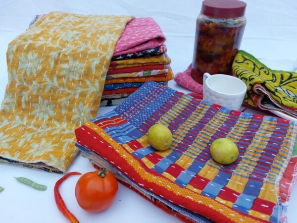 Vintage Kantha handmade recycled cotton kitchen towel set of 5 Pcs  - Image 3