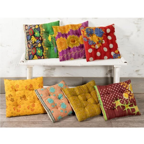 Kantha Assorted Pattern Microfiber Square Chair Pad - Image 2