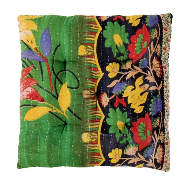 Kantha Assorted Pattern Microfiber Square Chair Pad Seat Cushion for Car Pad, Office Chair, Indoor/Outdoor, Dining Living Room, Kitchen (Pack of 1, 15 * 15 Inch)
