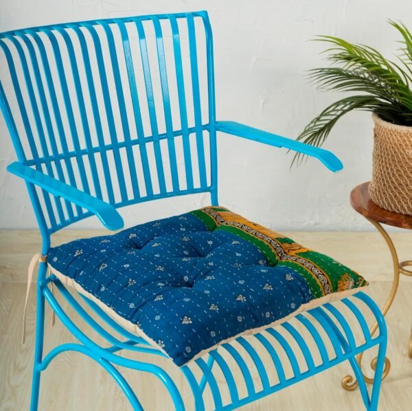 Kantha Assorted Pattern Microfiber Square Chair Pad Seat Cushion for Car Pad, Office Chair, Indoor/Outdoor, Dining Living Room, Kitchen (Pack of 1, 15 * 15 Inch)