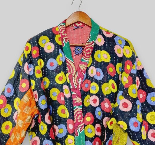 Vintage Kantha Long Size Floral Kimono Jacket