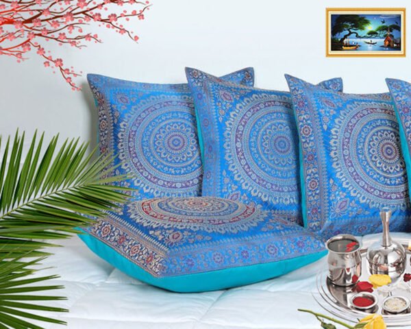 Brocade Silk Cushion Cover Indian Handmade Square Home Decor Banarasi Faux Mandala Embroidered Cushion Throw Ethnic Boho (Copy)