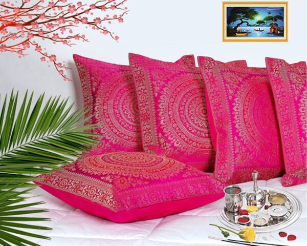 Brocade Silk Cushion Cover Indian Handmade Square Home Decor Banarasi Faux Mandala Embroidered Cushion Throw Ethnic Boho (Copy)