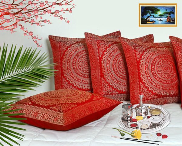 Brocade Silk Cushion Cover Indian Handmade Square Home Decor Banarasi Faux Mandala Embroidered Cushion Throw Ethnic Boho (Copy) (Copy)