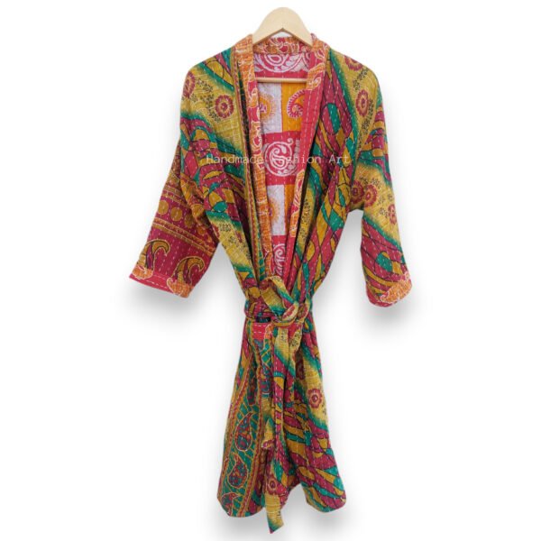 Vintage Kantha Handmade Cotton Kimono Robe - Image 2