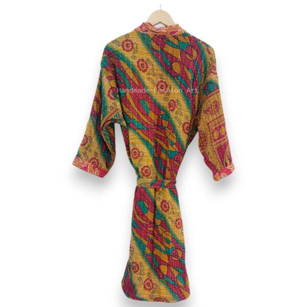 Vintage Kantha Handmade Cotton Kimono Robe - Image 3