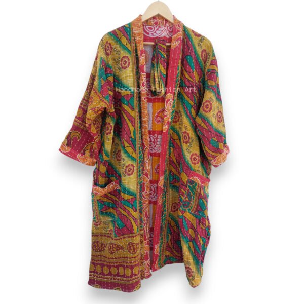 Vintage Kantha Handmade Cotton Kimono Robe - Image 4