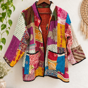 Vintage Kantha Patchwork Jacket for Women – Handmade Boho Reversible Cotton Jacket