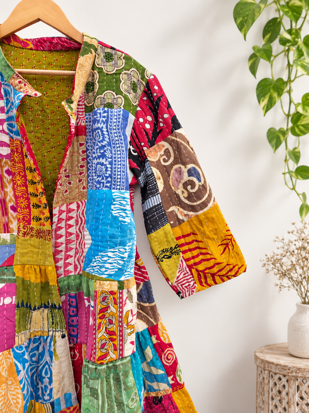Gypsy Loose Fit Kantha Dress – Handmade Patchwork Cotton Boho Dress - Image 6