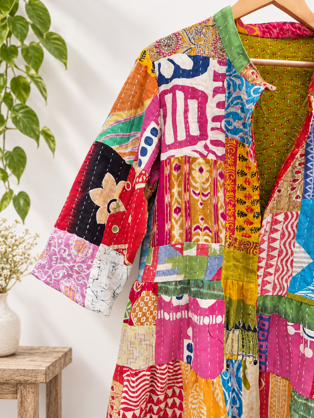 Gypsy Loose Fit Kantha Dress – Handmade Patchwork Cotton Boho Dress - Image 8