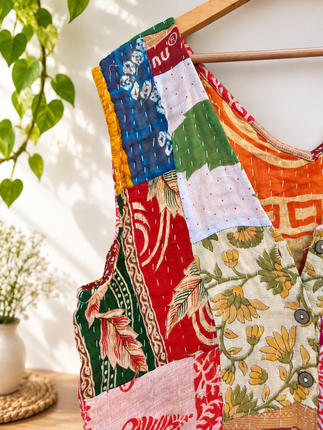 Kantha Patchwork Jumpsuit – Handmade Cotton Wide Leg Boho Jumpsuit - Image 9