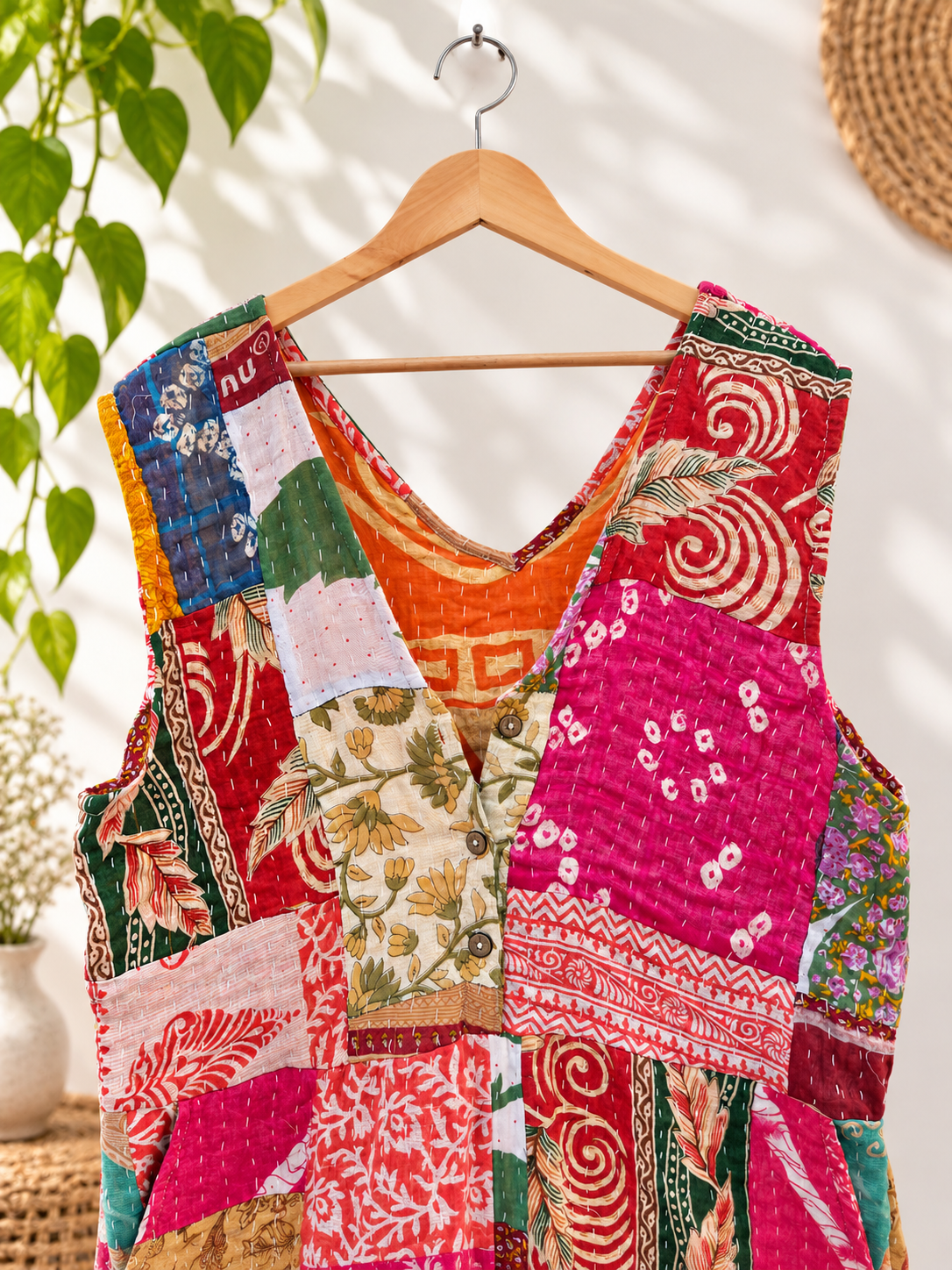 Kantha Patchwork Jumpsuit – Handmade Cotton Wide Leg Boho Jumpsuit - Image 10