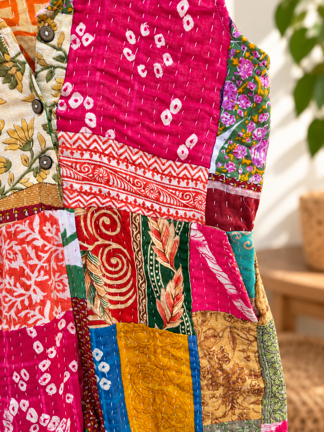 Kantha Patchwork Jumpsuit – Handmade Cotton Wide Leg Boho Jumpsuit - Image 12
