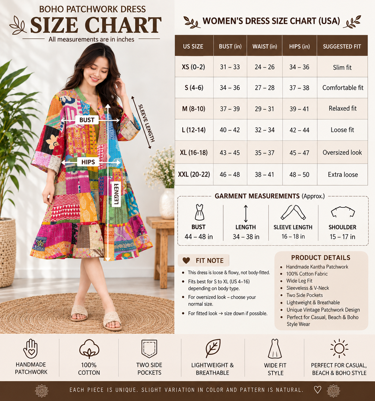 Gypsy Loose Fit Kantha Dress – Handmade Patchwork Cotton Boho Dress - Image 9
